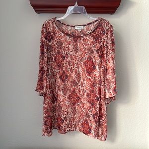 Dress Barn Flutter Sleeve Boho Pattern Blouse Red/Pink/ Blue Plus Size 2X